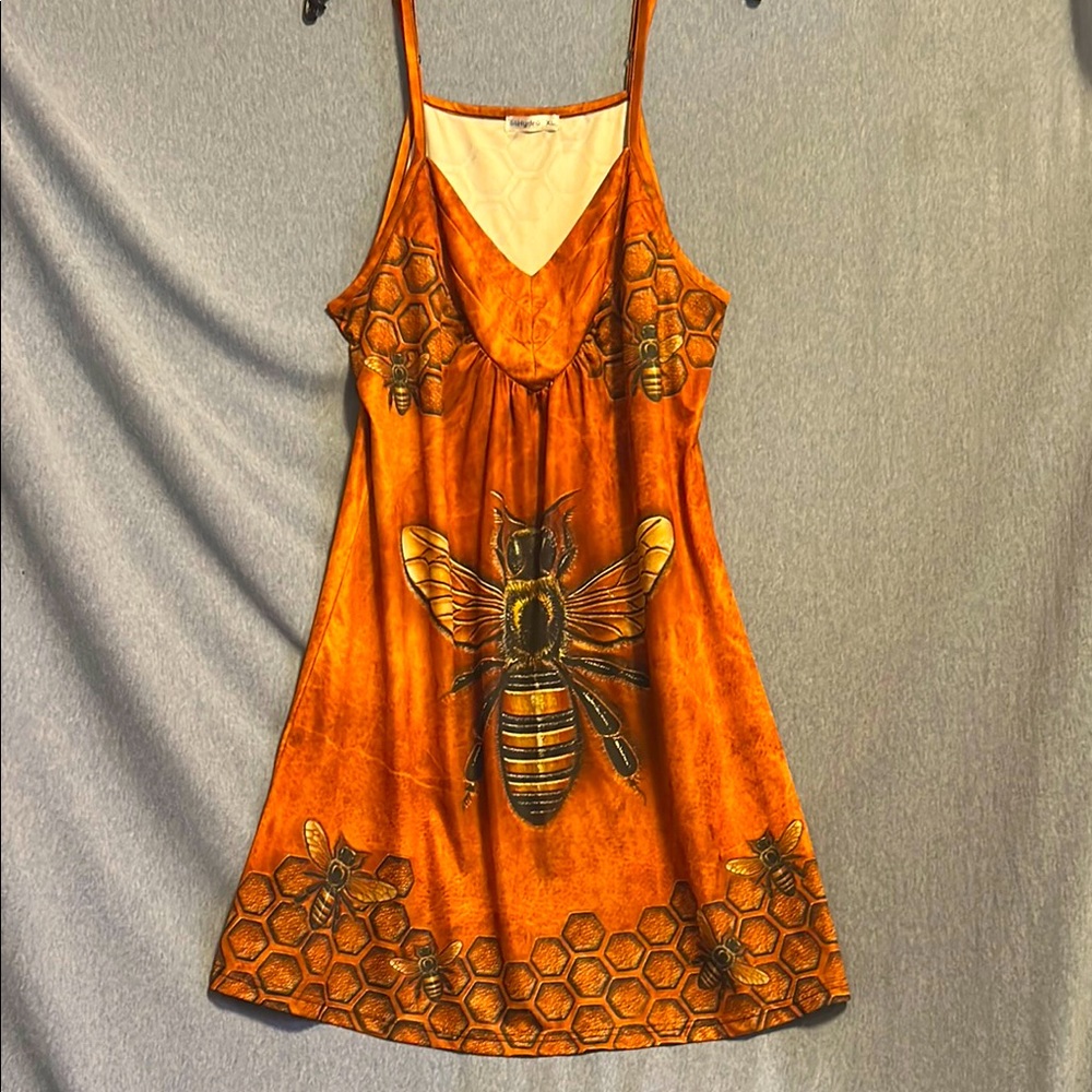 Honeybee Print sun Dress polyester knit size xl